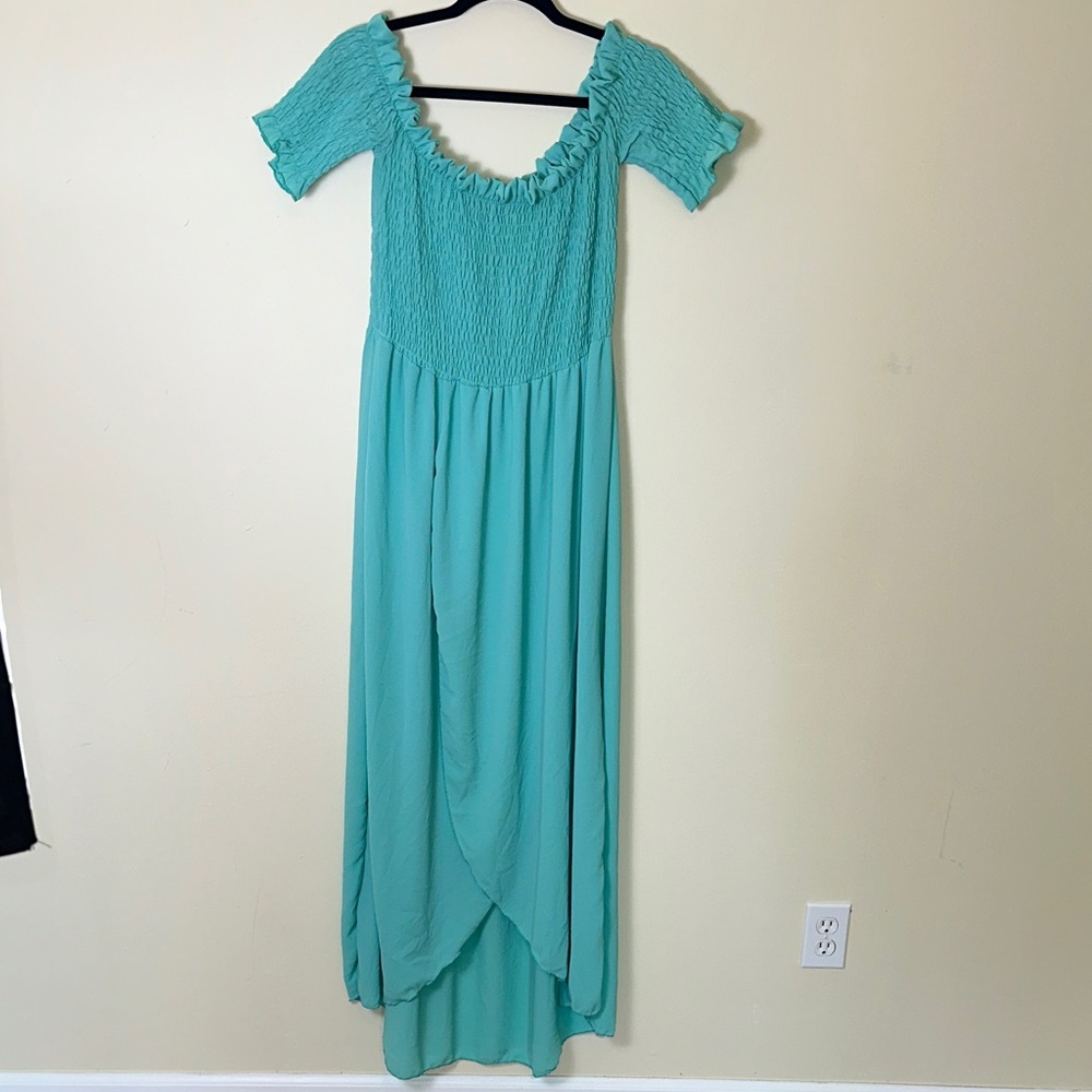 Boohoo Teal Off-Shoulder Dress Size 16
